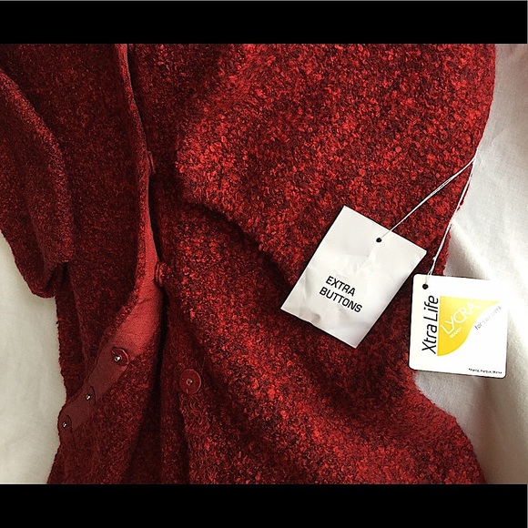 Moda International BOUCLÉ Sweater CARDIGAN Red Marl S - Picture 7 of 7